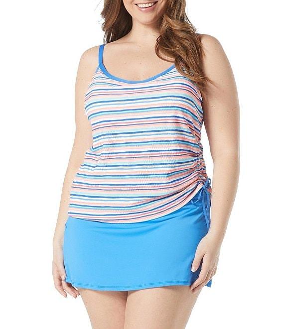 Beach House Plus Size Bridget Resort Stripe Pique Texture Side Shirred Underwire Tankini Swim Top Product Image