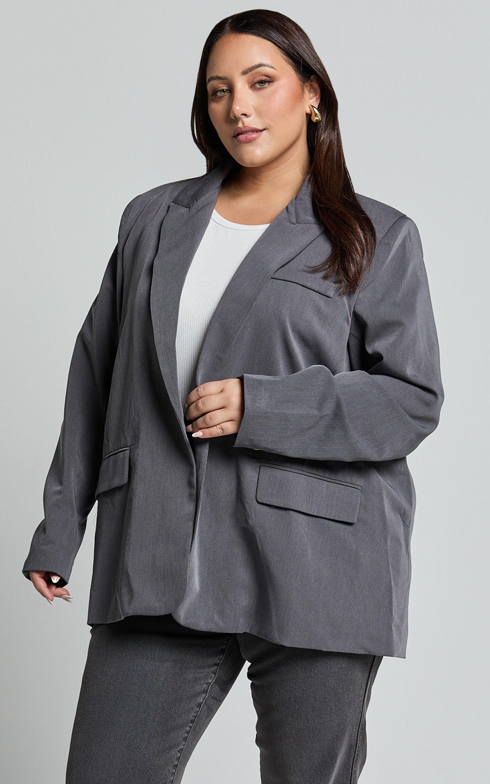 Caralina Blazer - Oversized Single Breasted Blazer in Charcoal Product Image