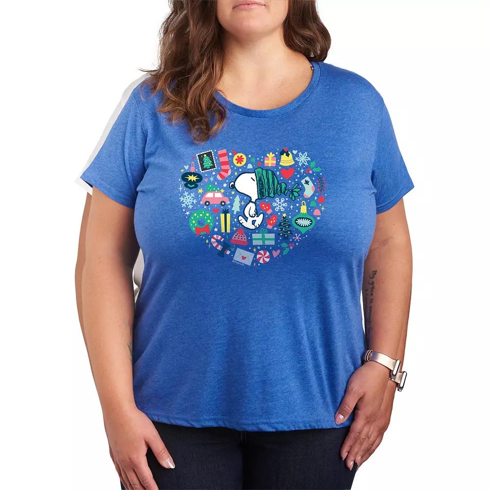 Plus Size Peanuts Snoopy Holiday Heart Graphic Tee, Women's, Size: 2XL, Grey Royal Blue Product Image