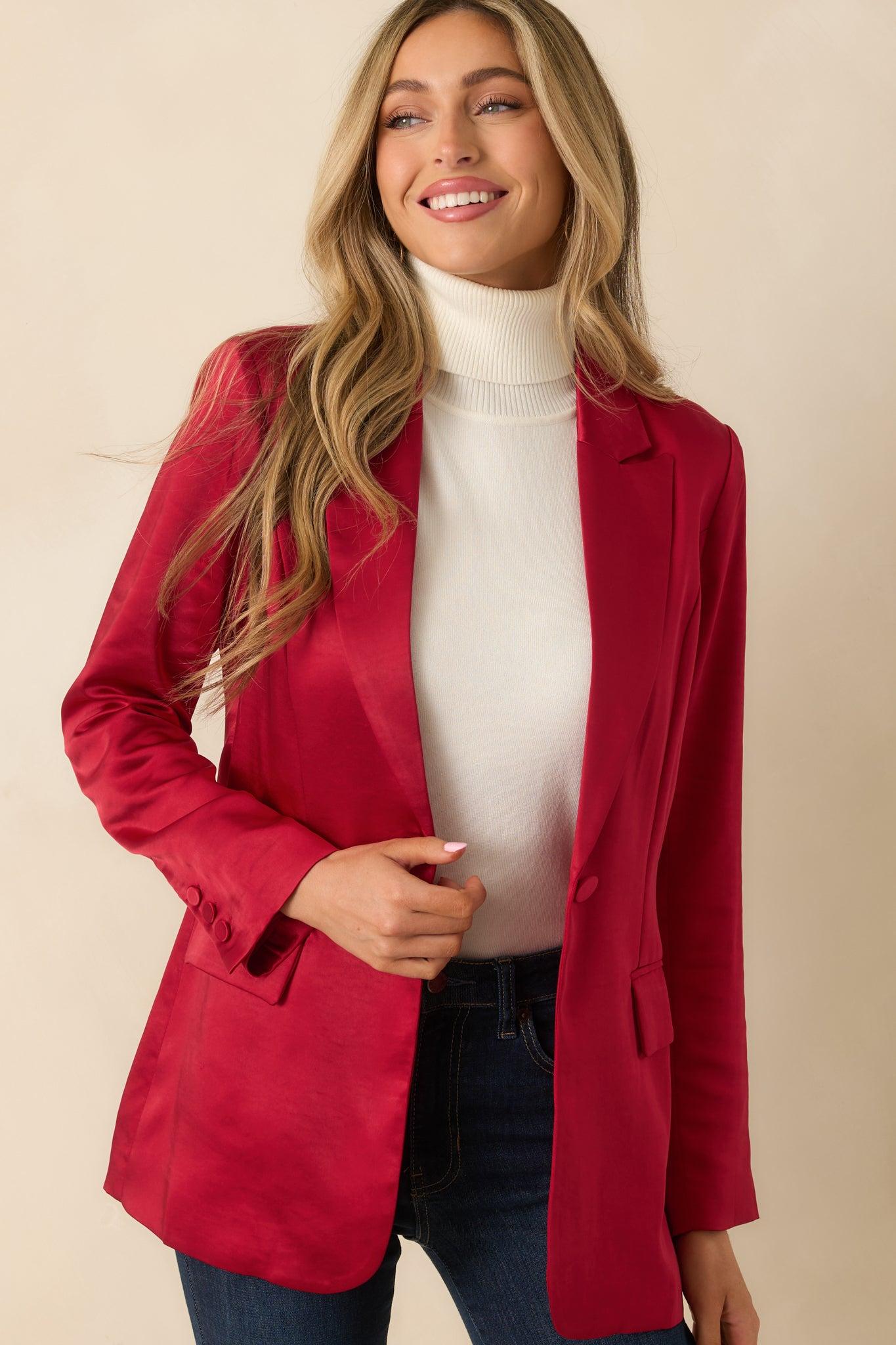 Standing Ovation Red Shimmer Tailored Blazer L / Red Product Image