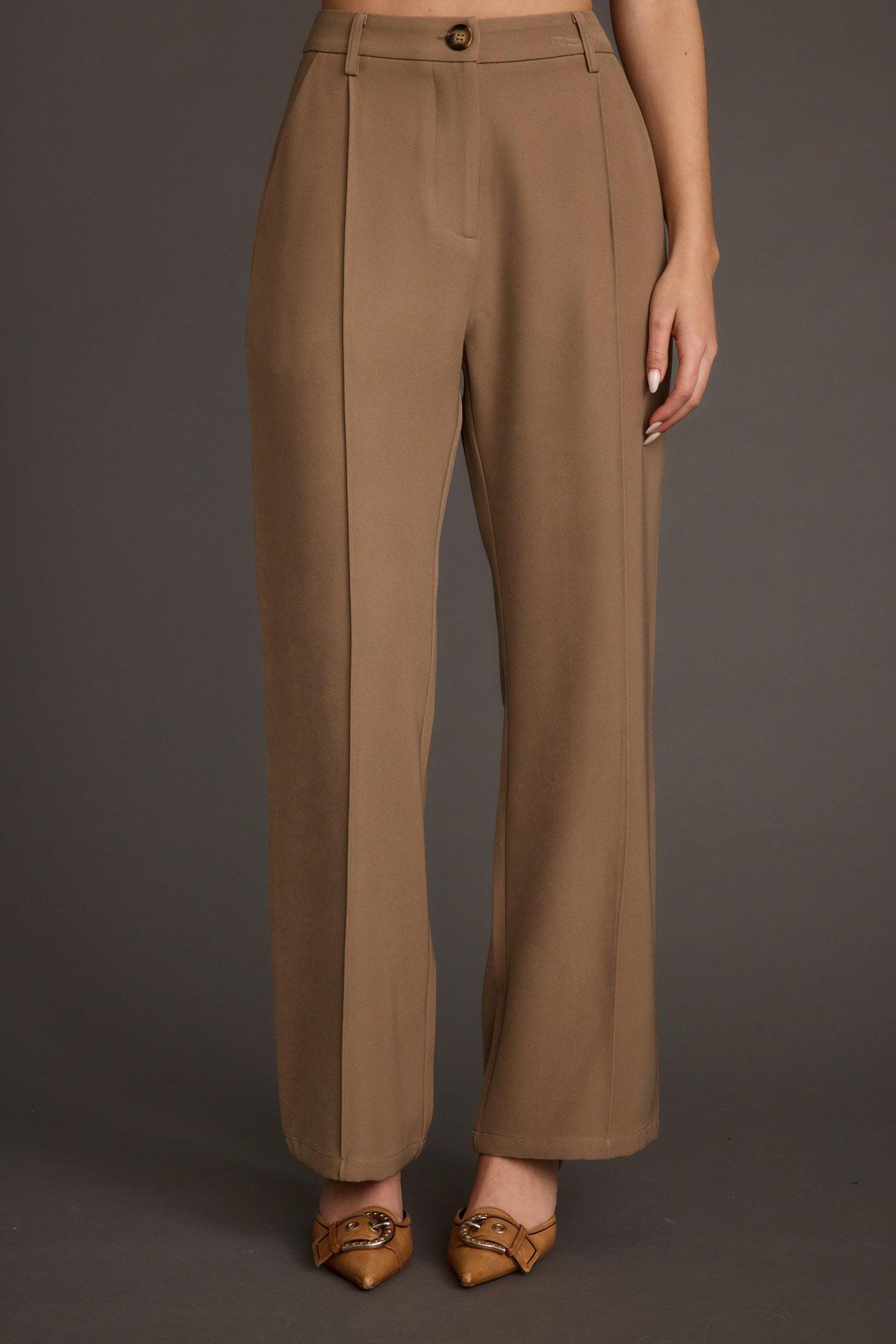 Virginia Taupe Seamed Slim Leg Trousers Product Image