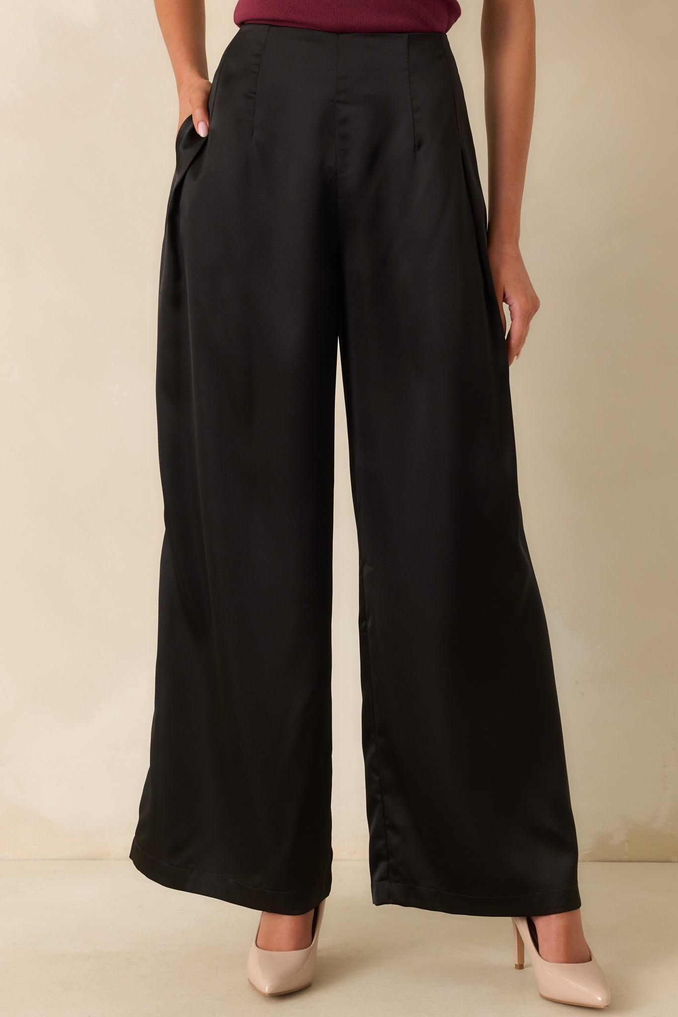 Gotta Love It Black Satin Wide Leg Pants Product Image