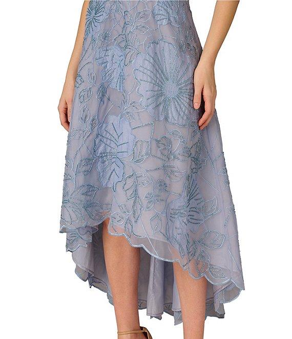 Aidan Mattox Strapless Floral Embroidered Organza High Low Aline Midi Dress Product Image