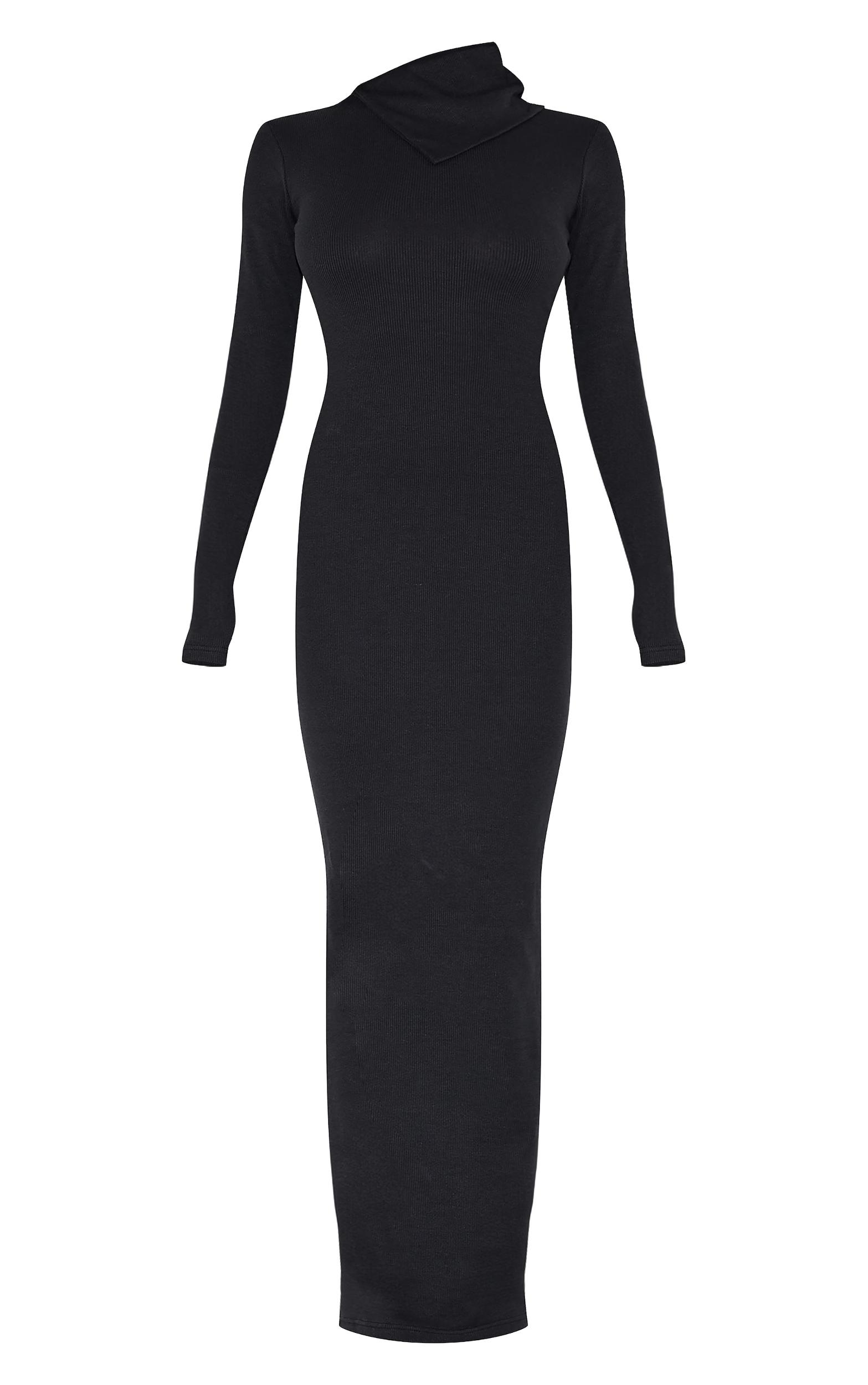 Black Rib Oversized Collar Maxi Dress Product Image
