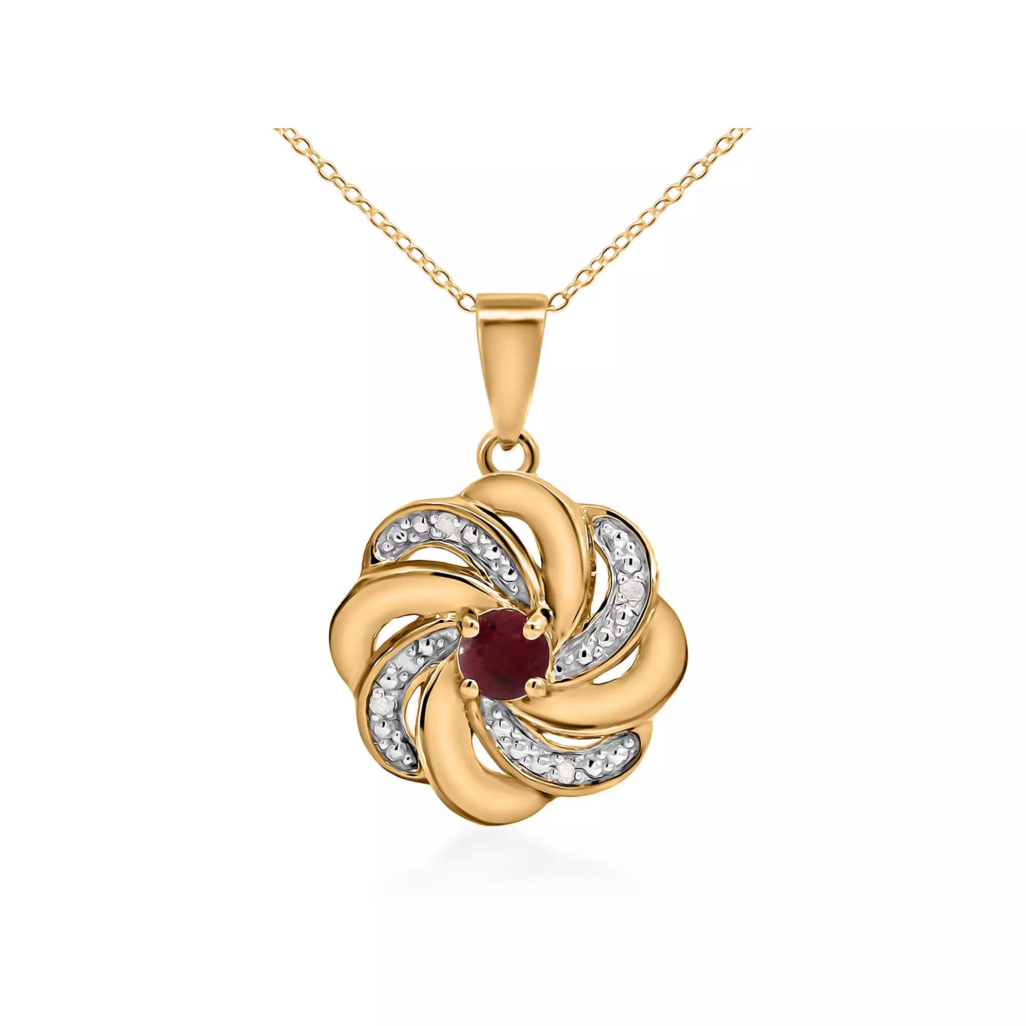 14k Gold over Sterling Silver Stone & Diamond Accent Swirl Pendant Necklace, Women's, Size: 18", Red Product Image