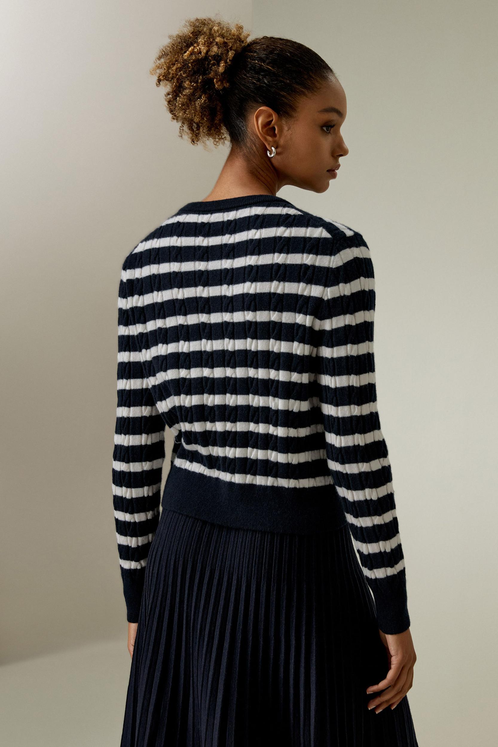 Striped Cable-Knit Cashmere Cardigan Product Image
