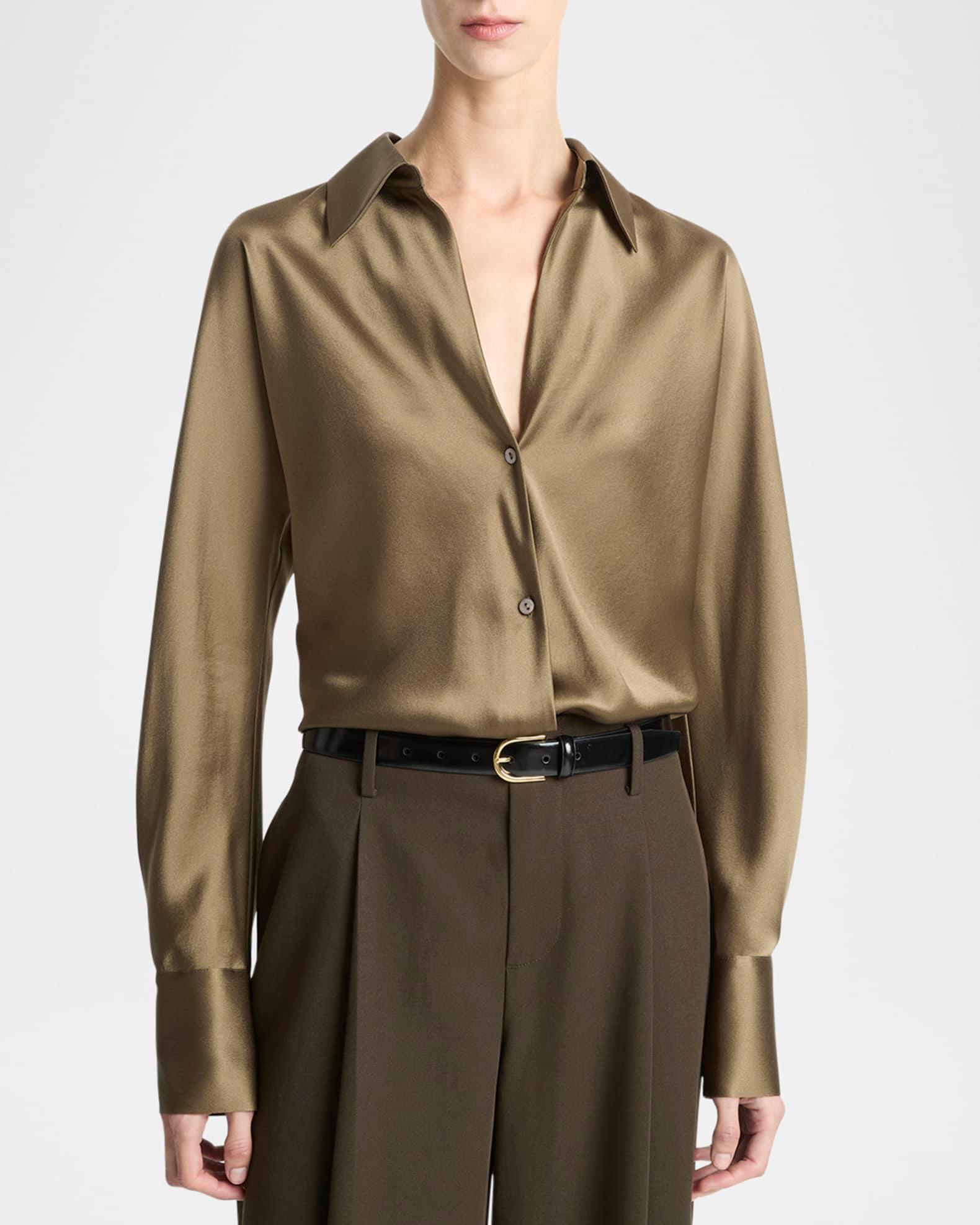 Bias Silk Long-Sleeve Blouse Product Image