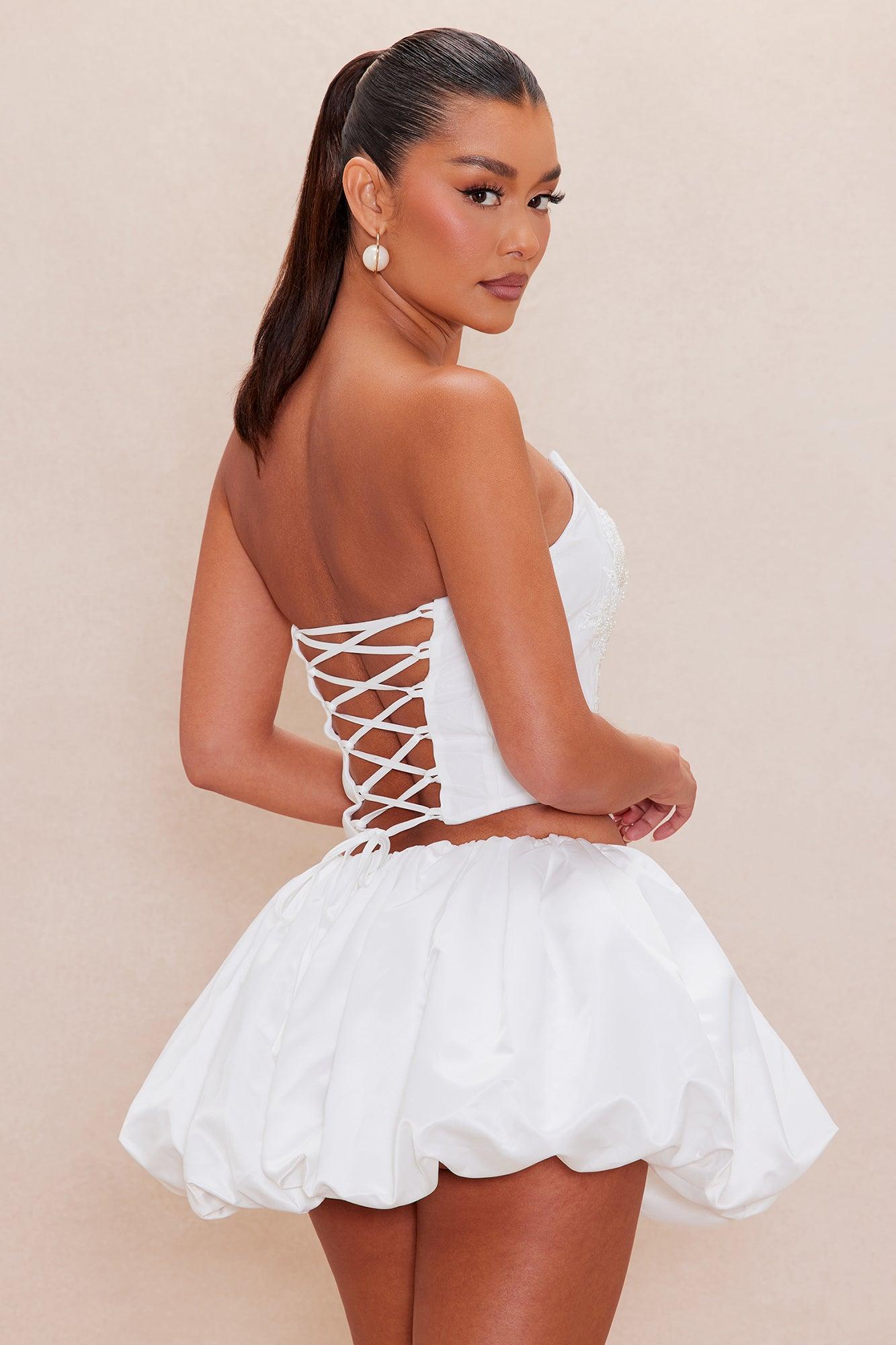 Katrina Satin Bubble Skirt Set - White Female Product Image