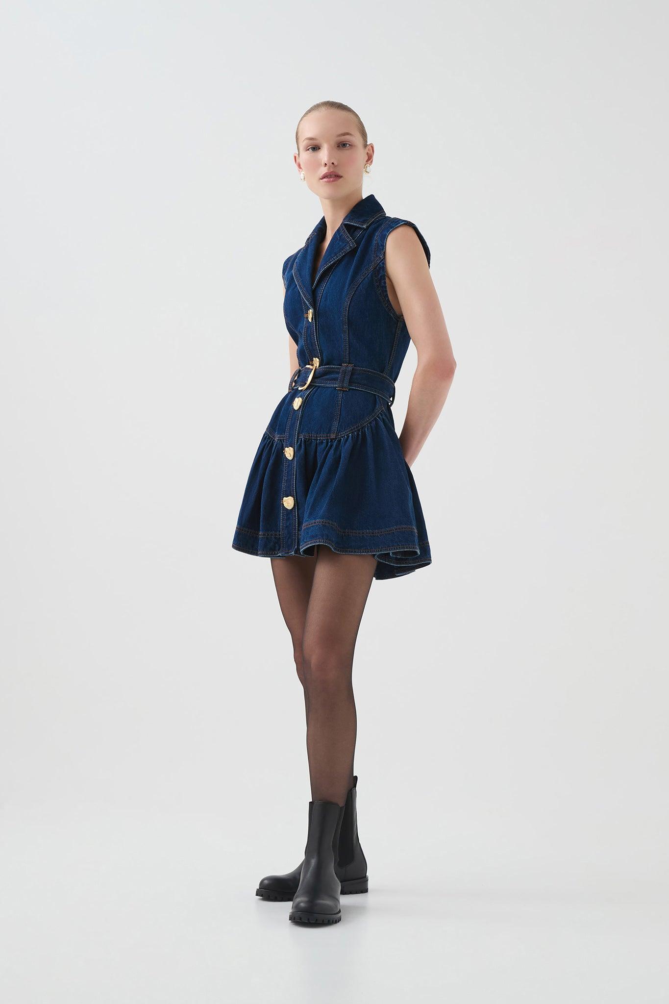 Elena Belted Denim Mini Dress Product Image