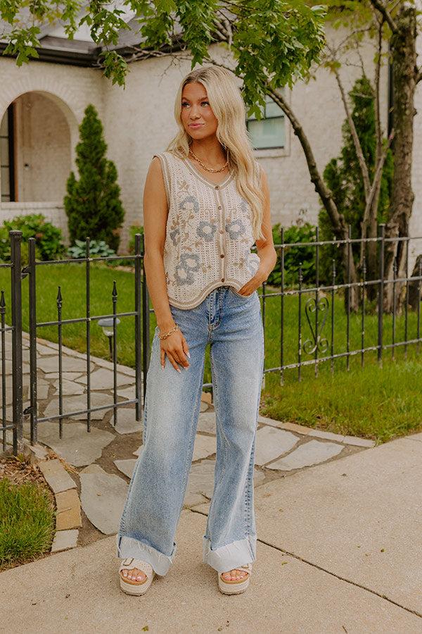 Boho Lifestyle Floral Knit Vest Top Product Image