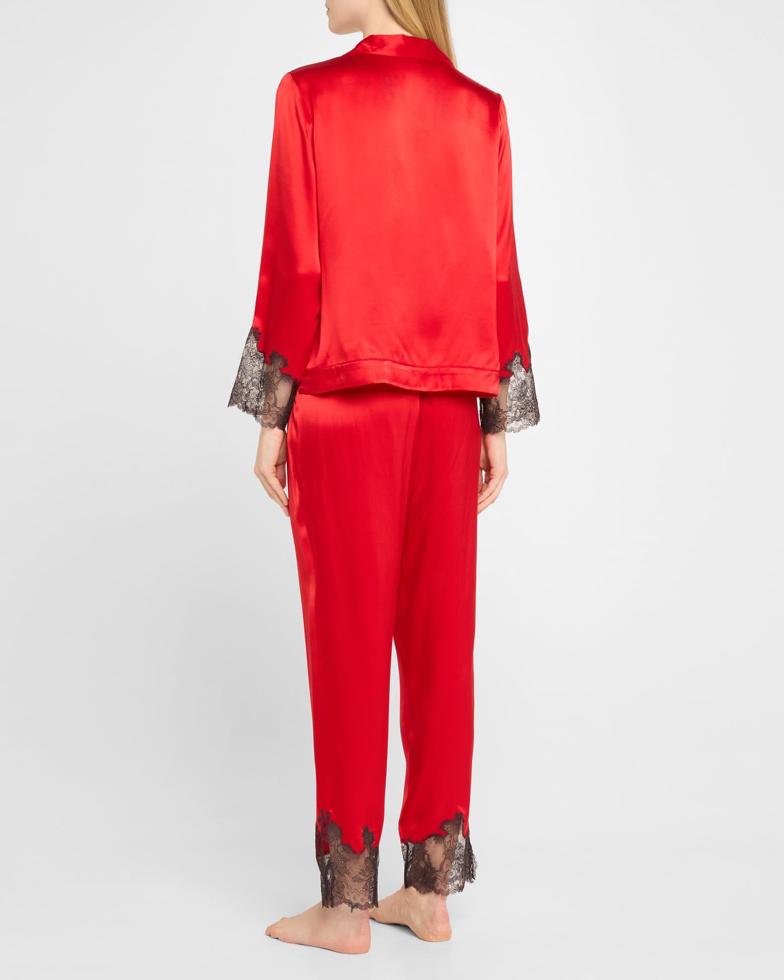 Lolita Cropped Lace-Trim Charmeuse Pajama Set Product Image