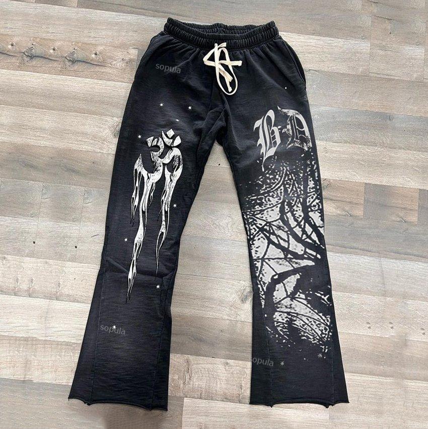 Sopula Vintage Street Spider Flame Graphic Flared Sweatpants Product Image