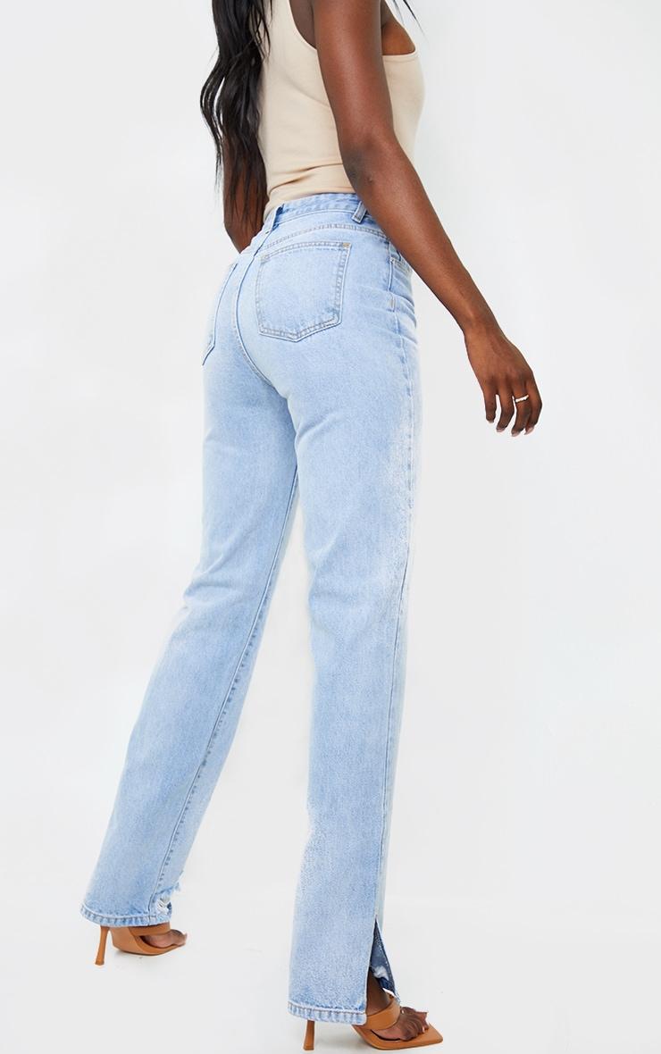 Tall Light Blue Wash Ripped Split Hem Straight Leg Jeans Product Image