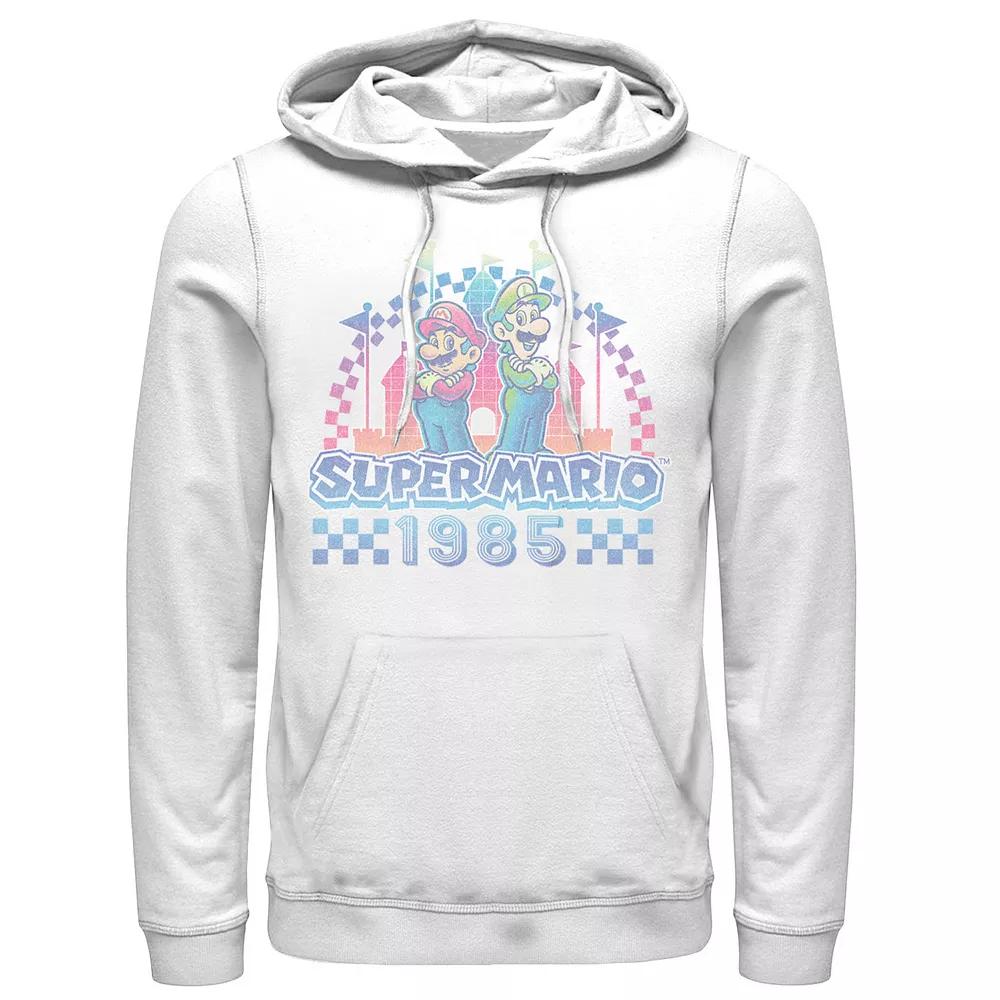 Men's Super Mario 35th Anniversary Mario & Luigi 1985 Graphic Hoodie, Size: Large, White Product Image
