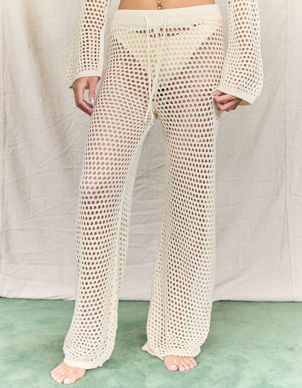 WEST OF MELROSE Open Knit Flare Womens Pants - TAN Product Image