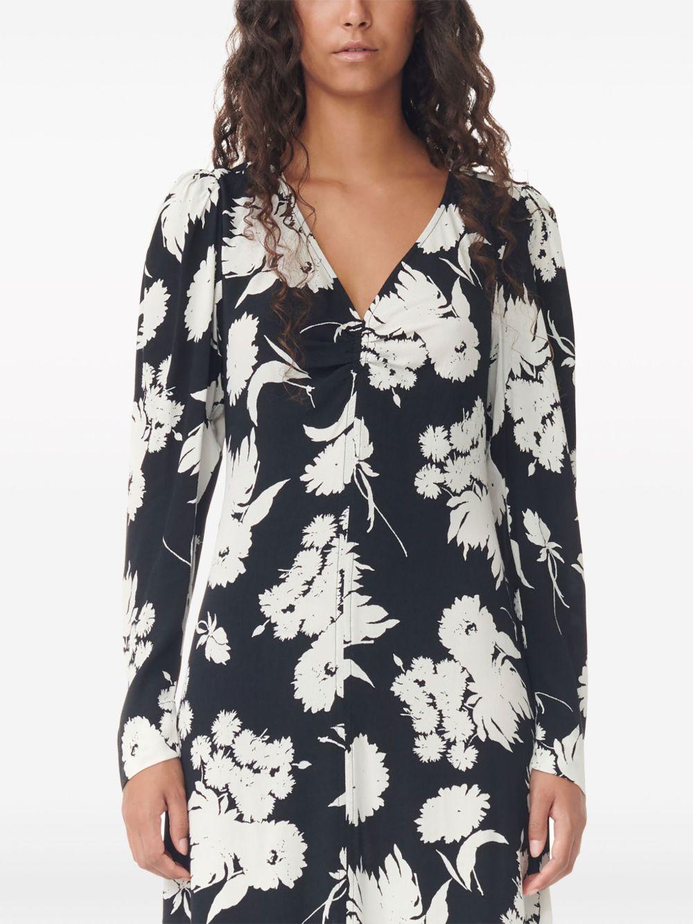 floral-print long-sleeve midi dress Product Image