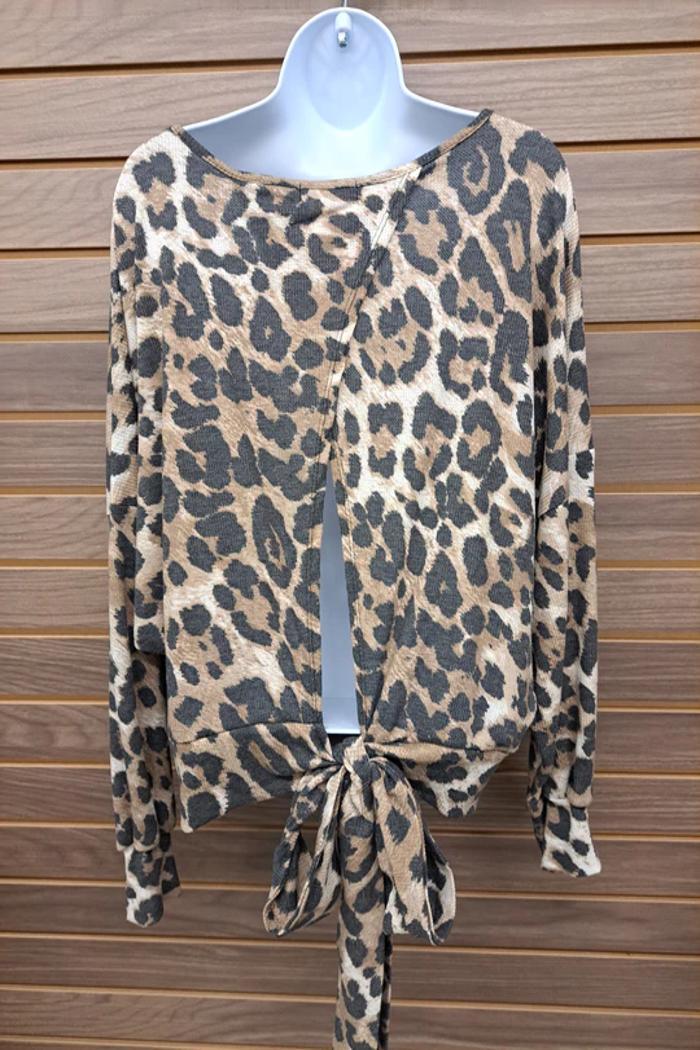 Self Tie Back Leopard Long Sleeve Product Image