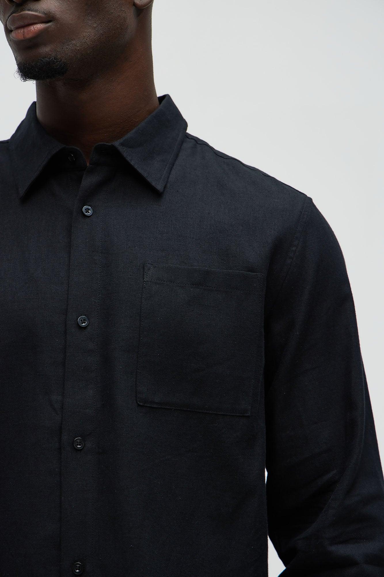 Bahamas Linen Single Pocket Long Sleeve Shirt - Black Product Image