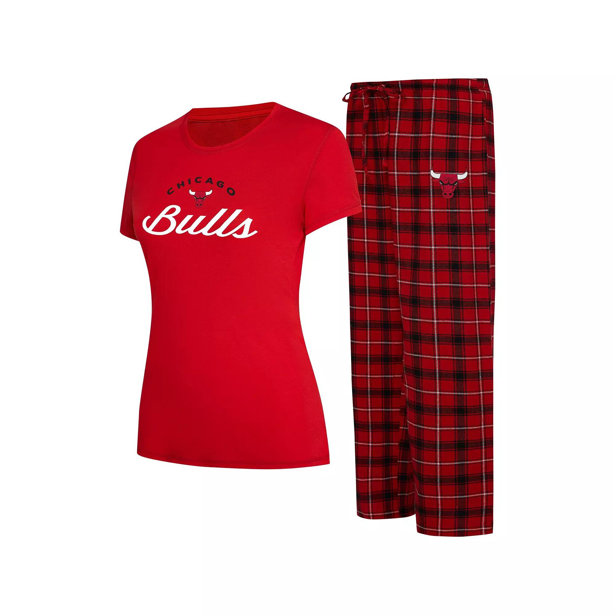 Women's College Concepts Red/Black Chicago Bulls Arctic T-Shirt & Flannel Pants Sleep Set,  Product Image