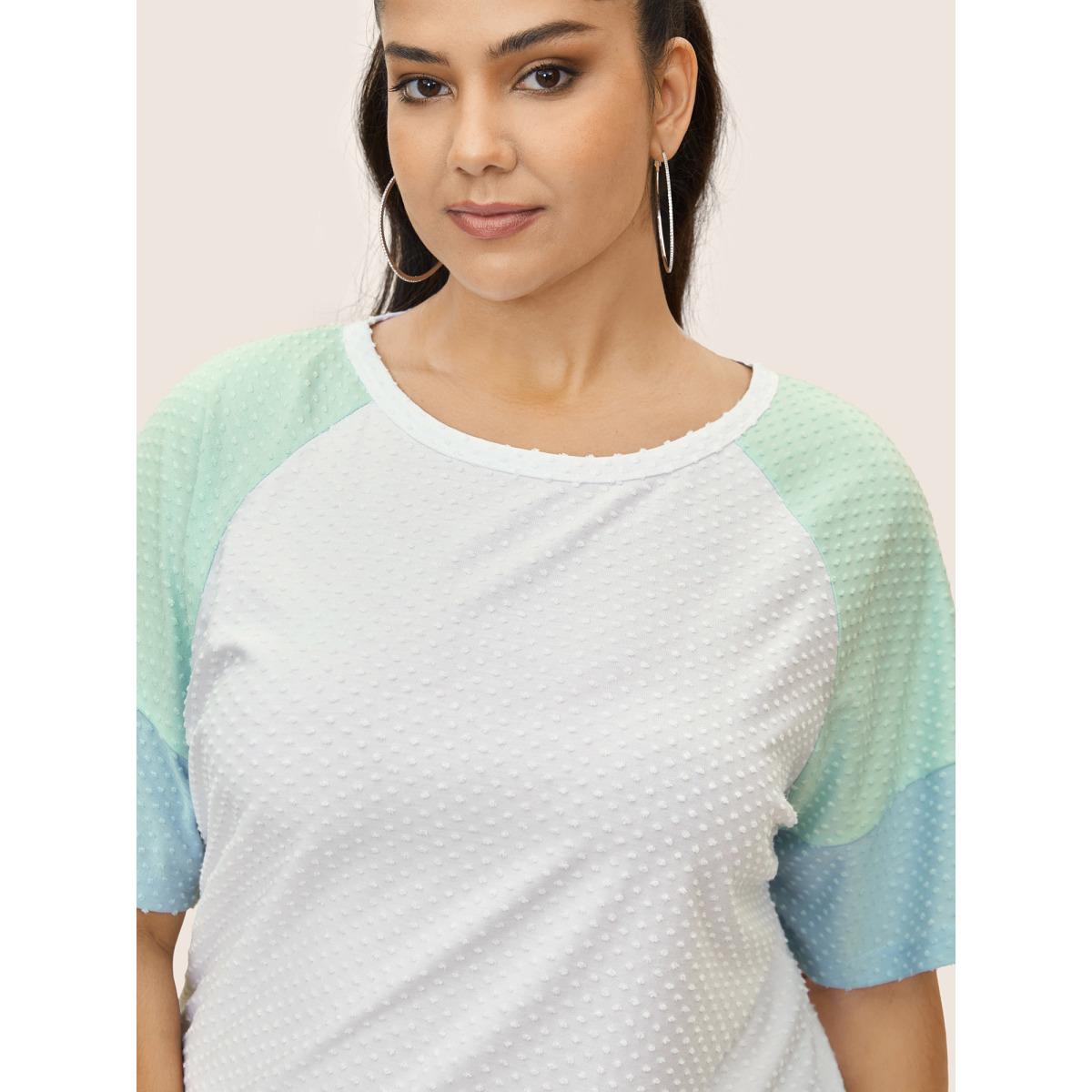 Plus Size Round Neck Textured Patchwork Contrast T-shirt White Women Casual Texture Round Neck Everyday T-shirts BloomChic 22-24/3X Product Image