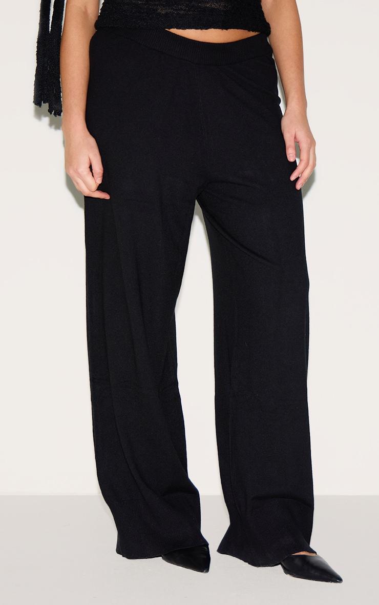 Plus Black Basic Knit Wide Leg Pants Product Image
