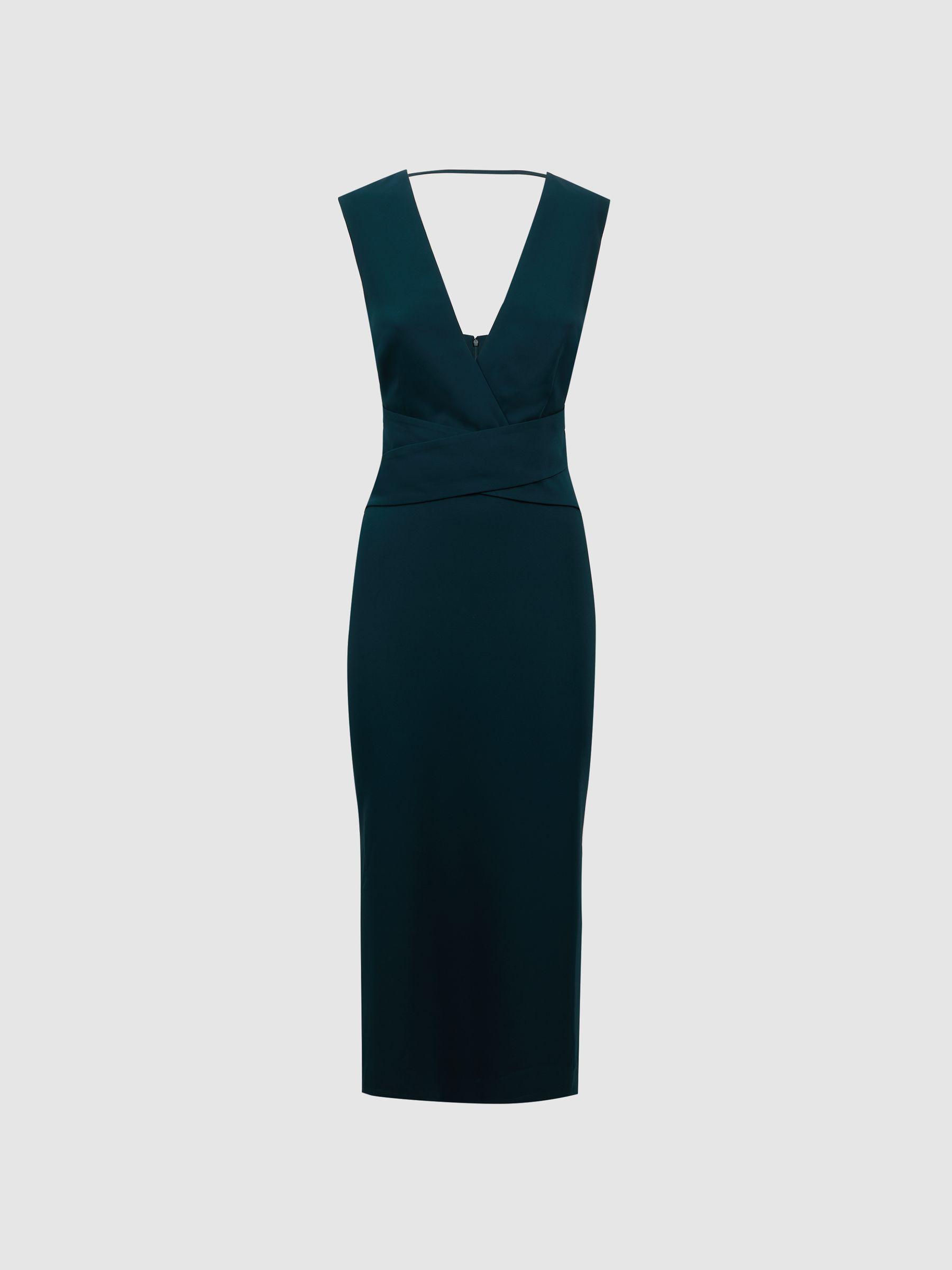 Fitted Wrap Design Midi Dress in Teal Product Image