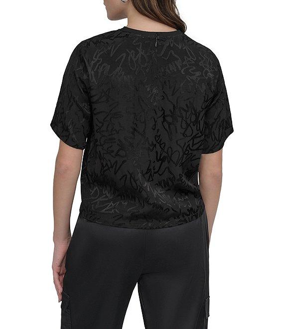 DKNY By Donna Karan Scribble Logo Scoop Neck Short Sleeve Top Product Image