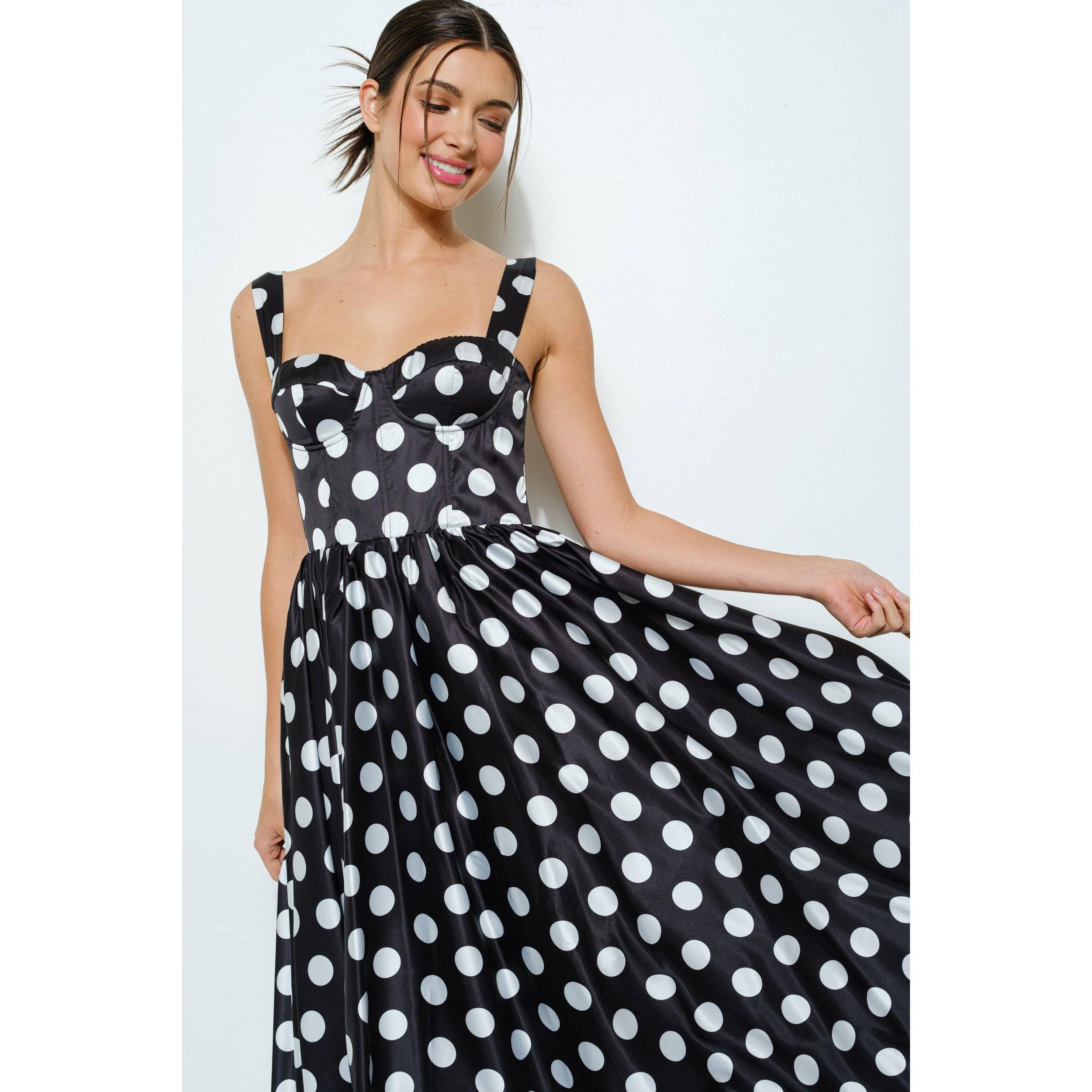 Polka Dot Bustier Midi Dress Product Image