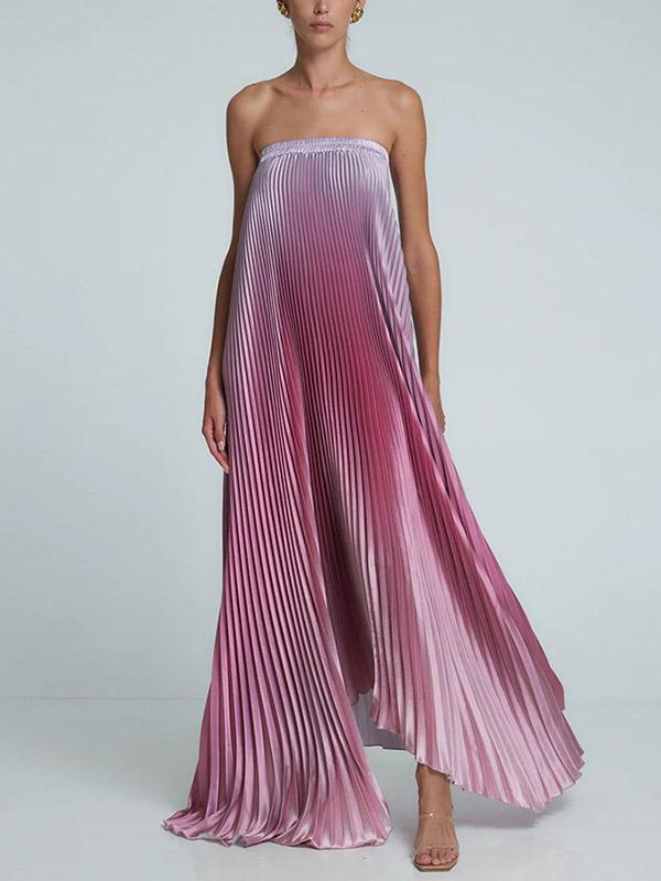 A-Line Loose Elasticity Gradient Pleated Tube Evening Dresses Maxi Dresses Product Image