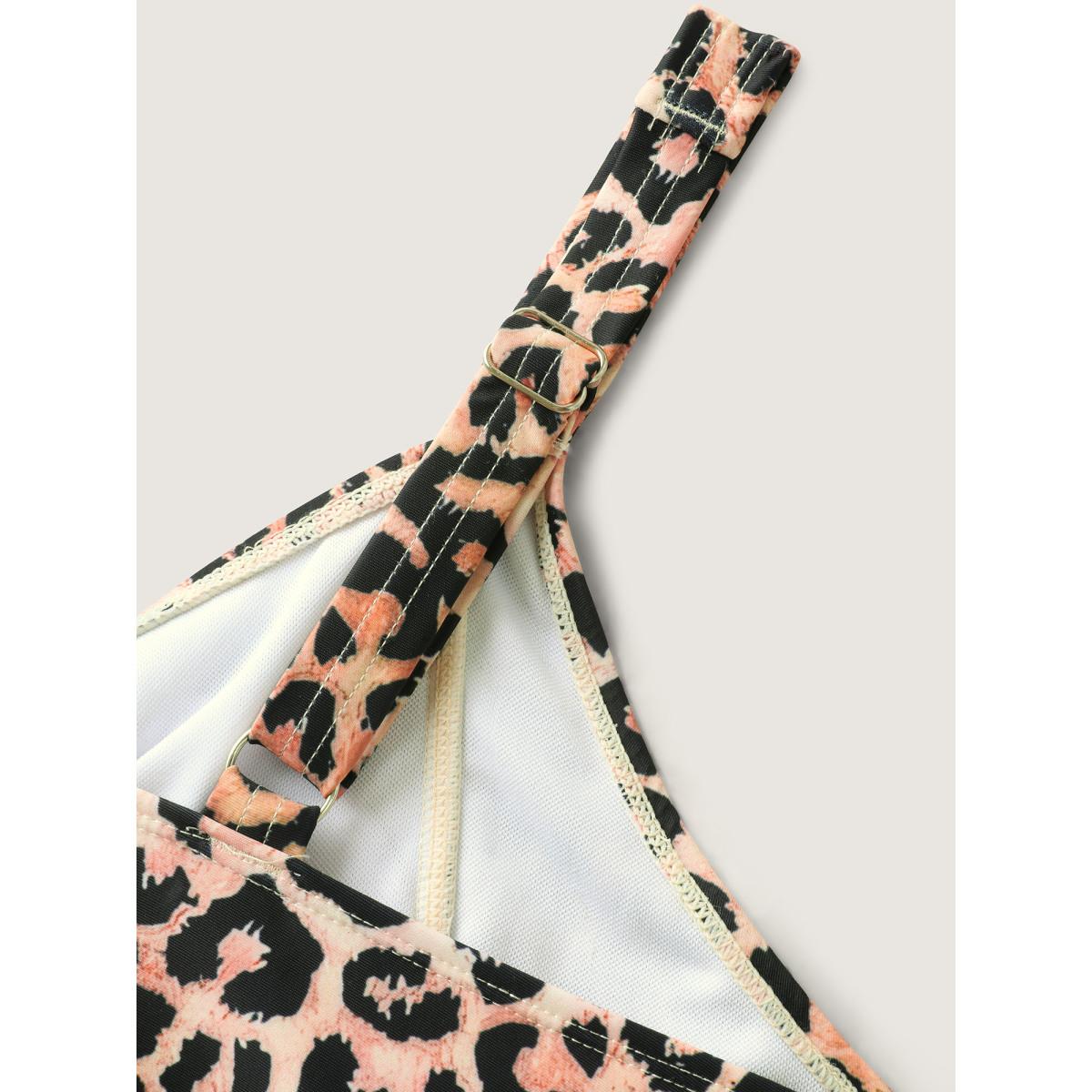 Plus Size Leopard Print Knotted Front Swim Top Women's Swimwear Black Beach High stretch Skinny Heart neckline Curve Swim Tops BloomChic 12/L Product Image