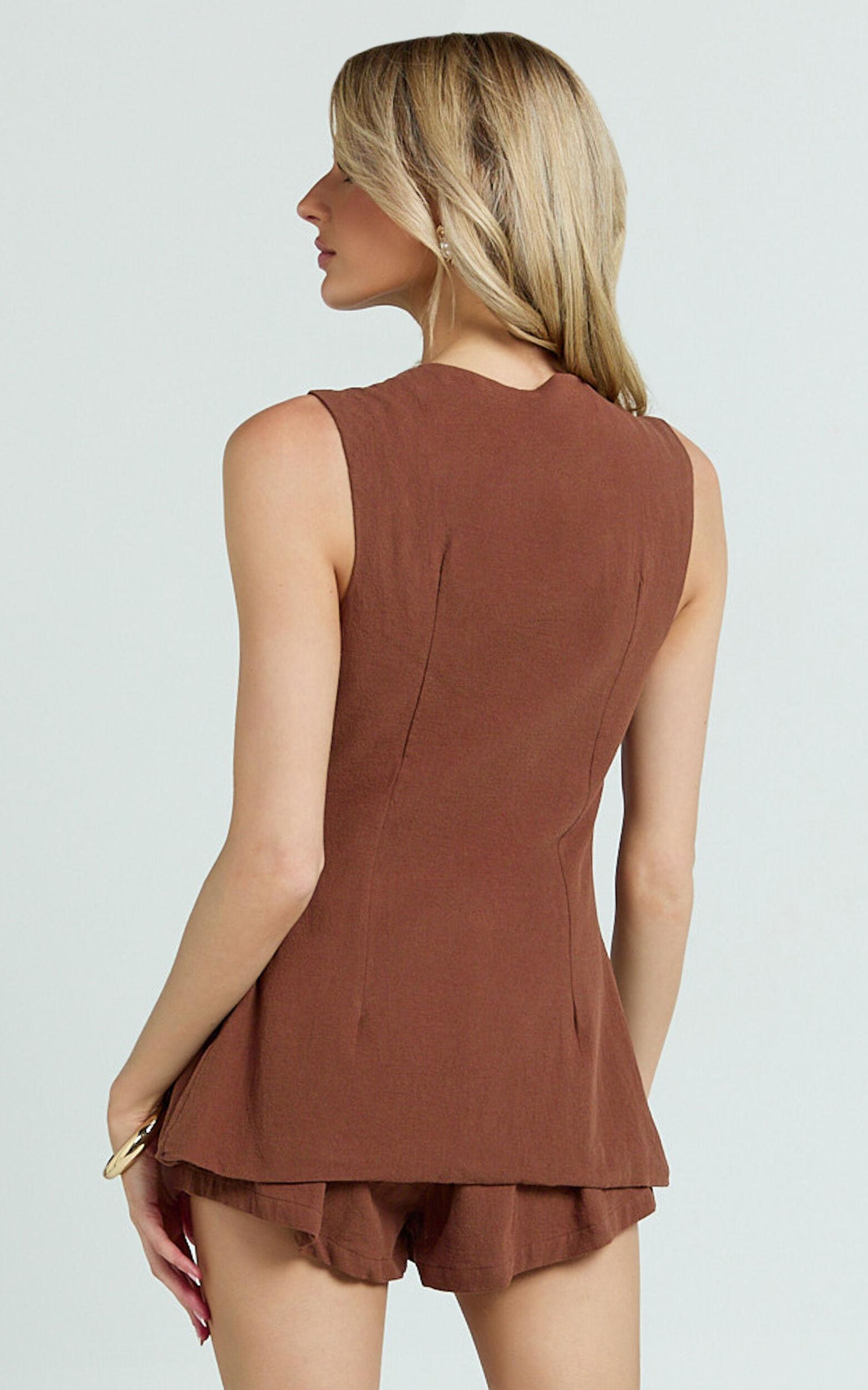 Keyla Two Piece Set - Tie Front Top and Mini Shorts in Chocolate Product Image