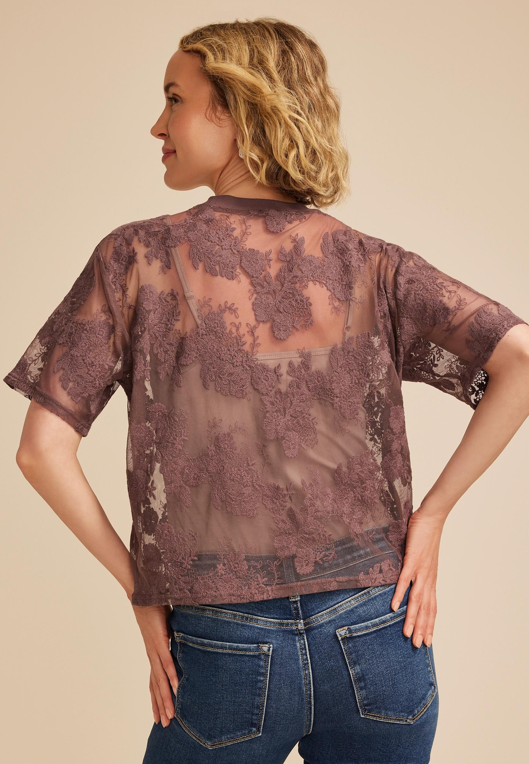 Floral Embroidered Mesh Short Sleeve Top Product Image