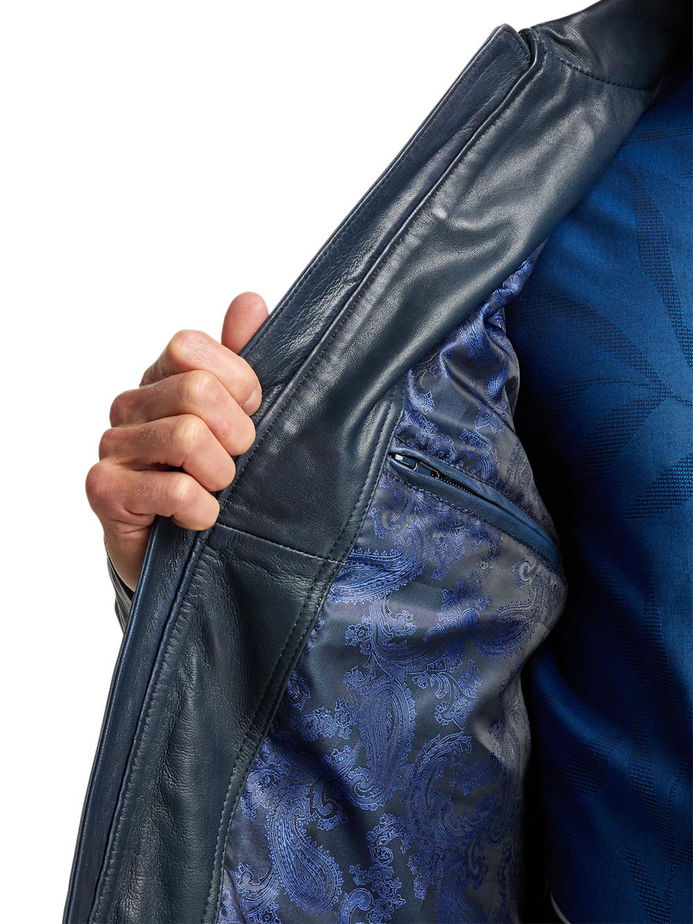 Leather Bomber Jacket - Navy Product Image