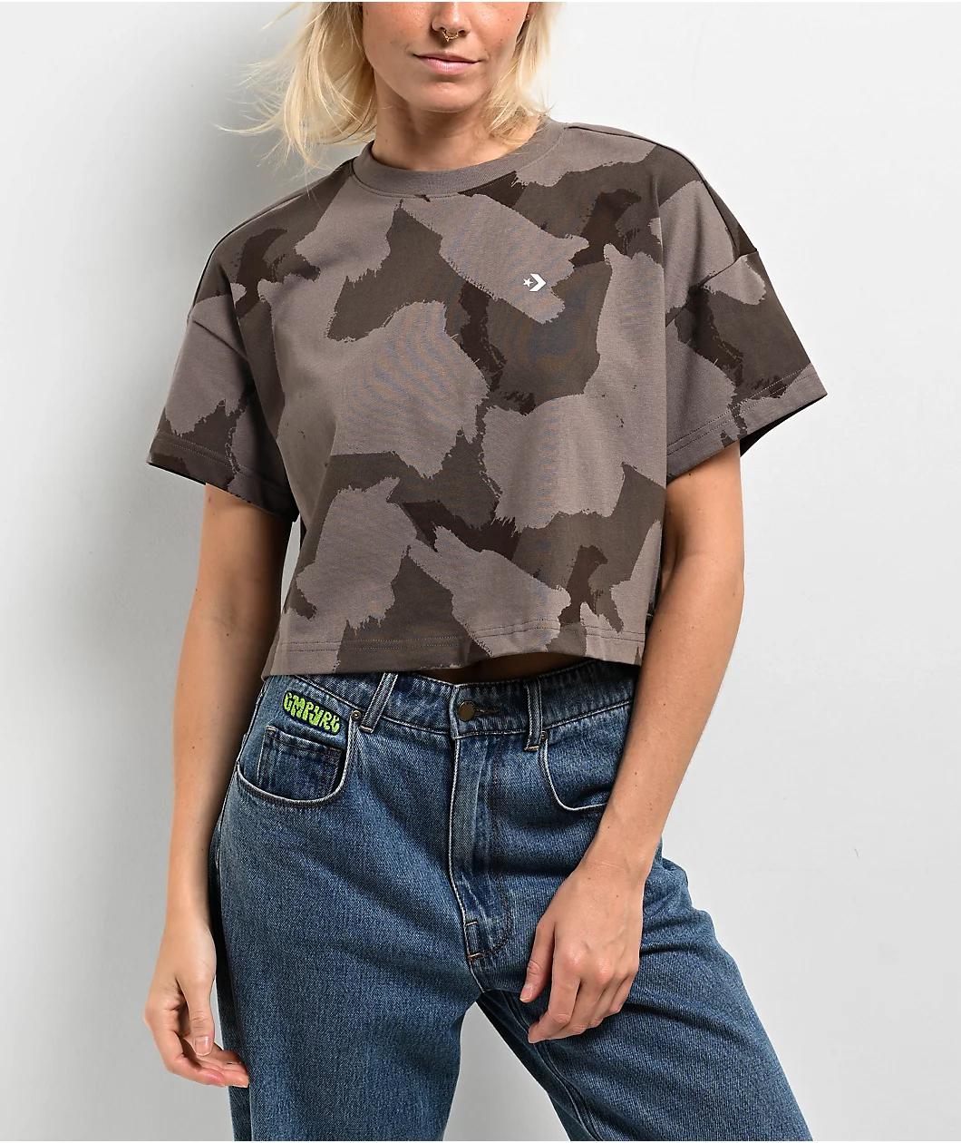 Converse Camo Grey Boxy Crop T-Shirt Product Image