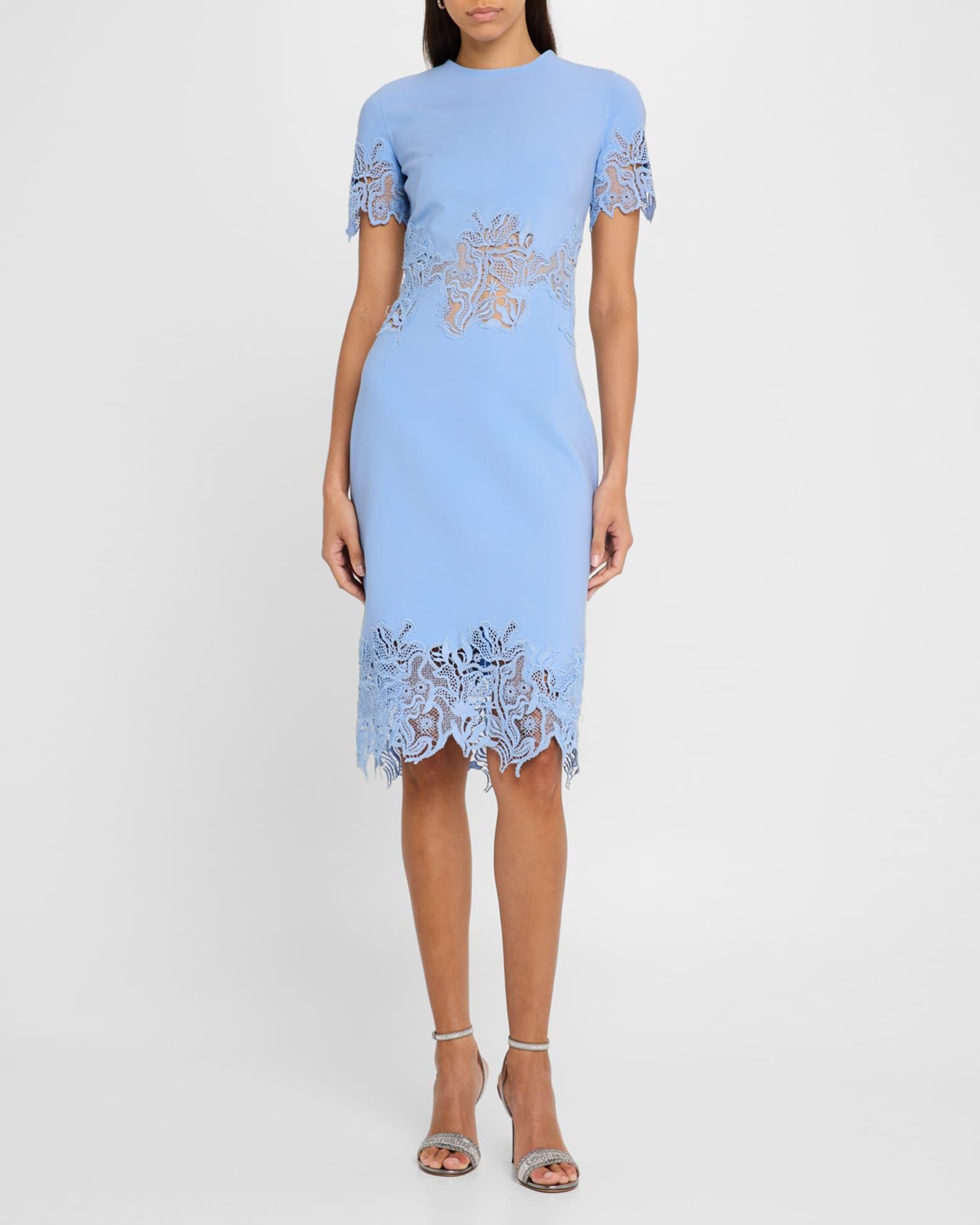 Lace-Inset Short-Sleeve Pencil Dress Product Image