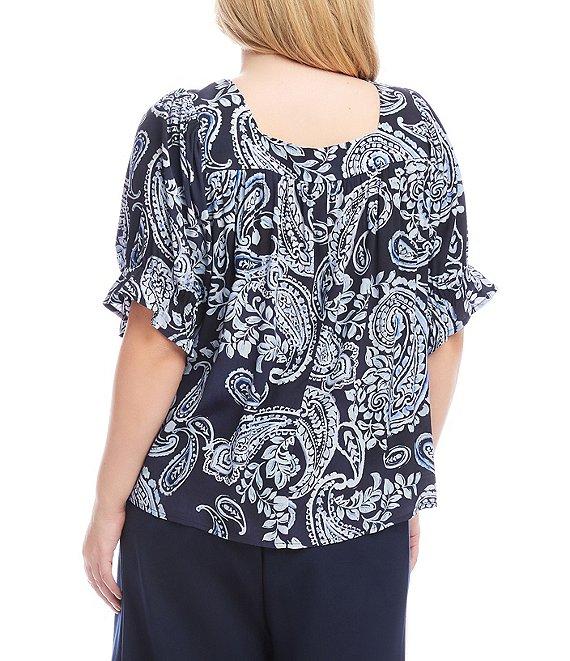 Karen Kane Plus Size Paisley Square Neck Short Sleeve Top Product Image
