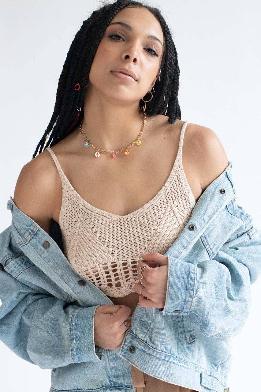 Beige Net Knit Crop Cami Product Image