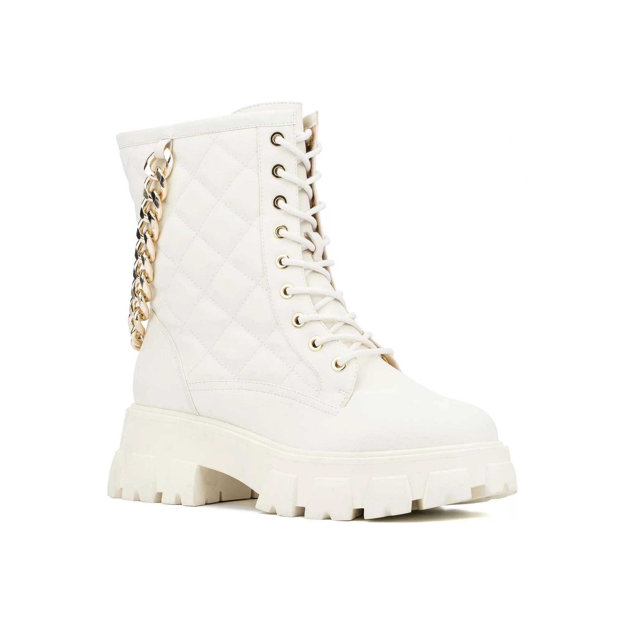 Women's Fashion to Figure Jane Wide-Width Combat Boots, Size: 8 Wide, Ivory Product Image