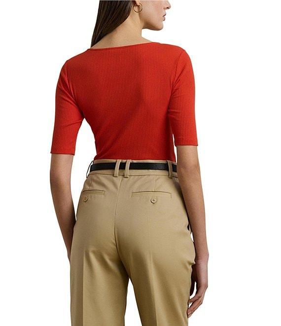 Lauren Ralph Lauren Cotton Blend Rib-Knit Scoop Neck Elbow Sleeve Tee Product Image