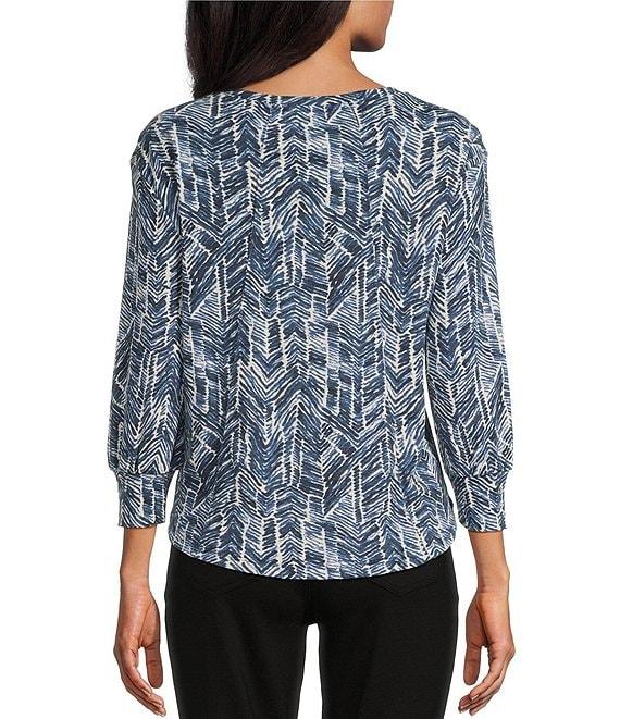 Westbound Chevron Print 3/4 Sleeve Crew Neck Button Shoulder Top Product Image