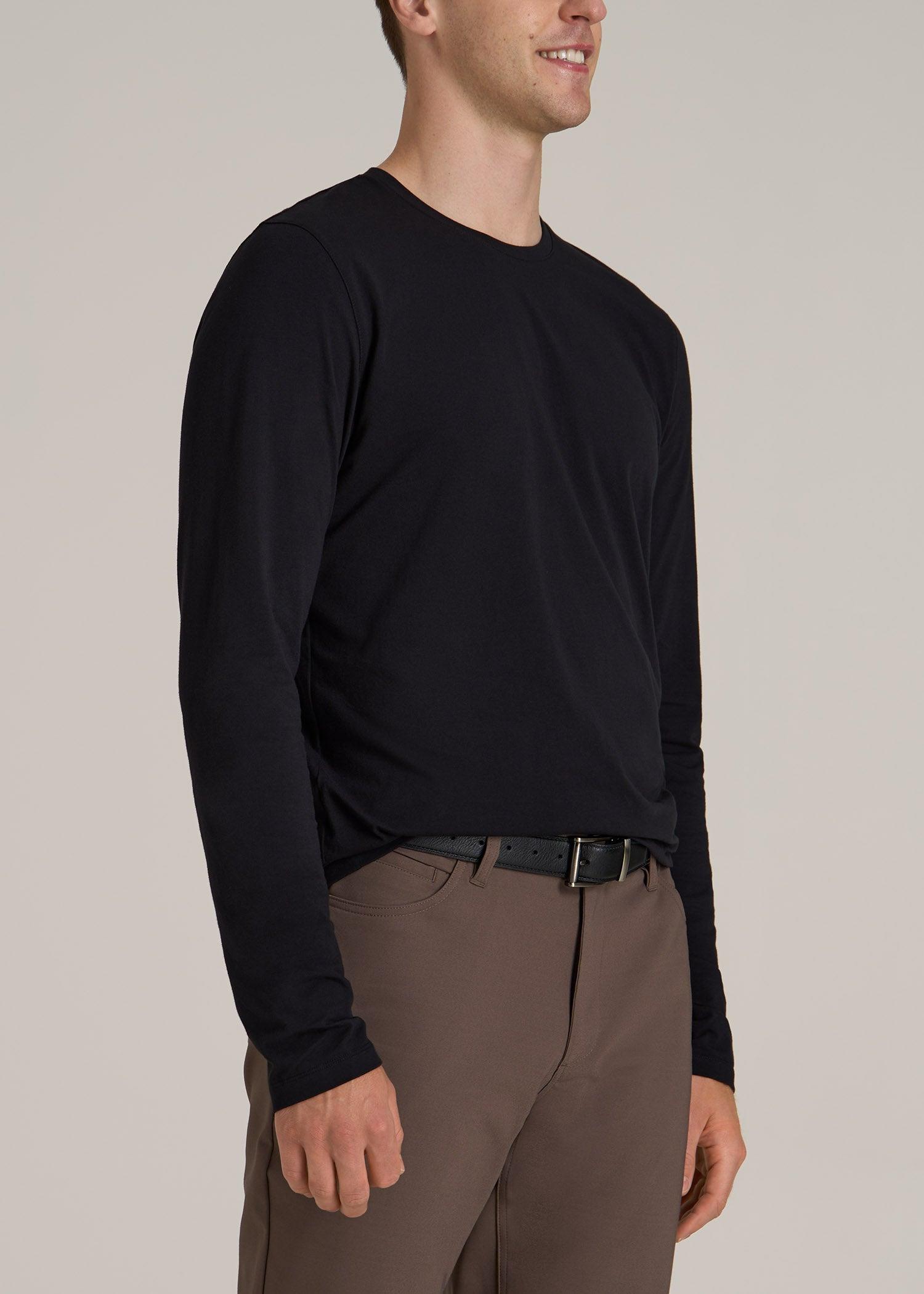 The Essential Modern Fit Crewneck Long Sleeve Tee for Tall Men in Black Male Product Image