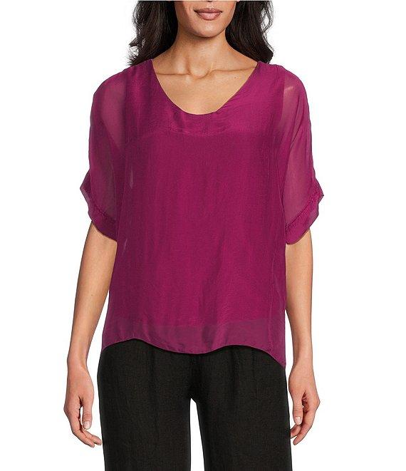 M Made in Italy Silky Scoop Neck Elbow Sleeve Hi-Lo Top Product Image