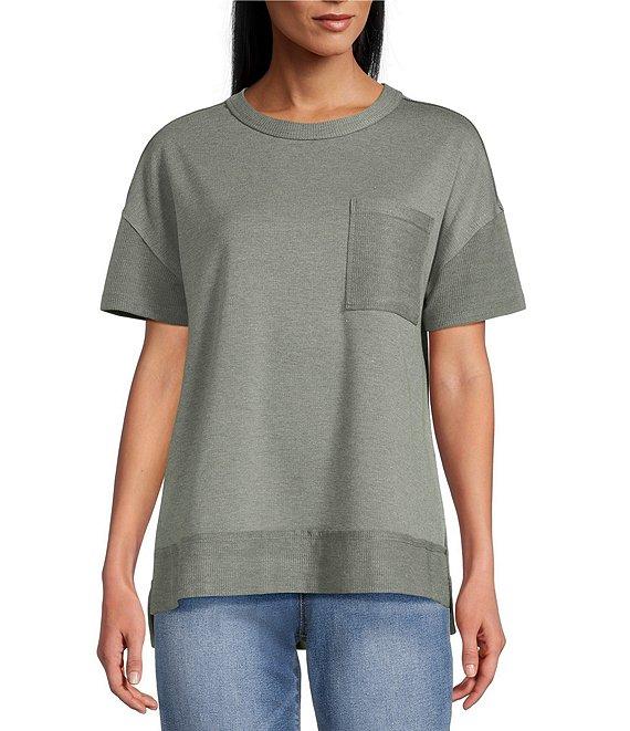 Westbound Petite Size Knit Short Sleeve Crew Neck Pocket Tee Product Image