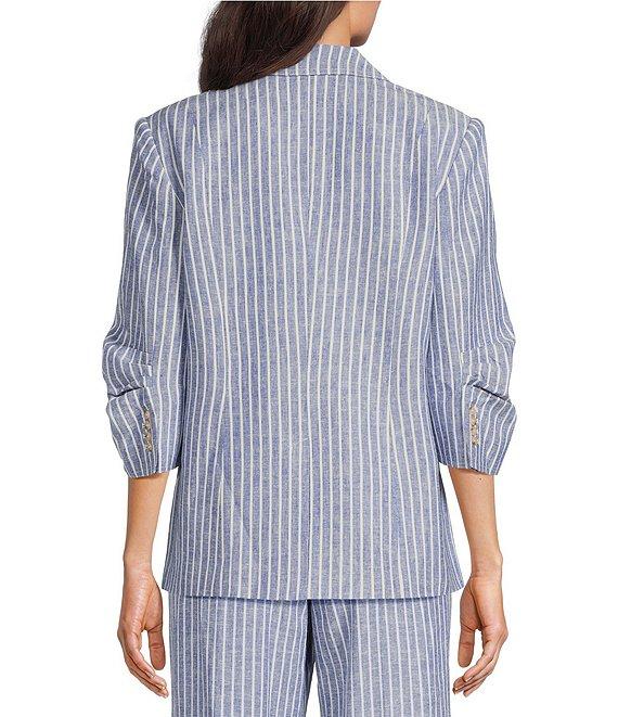 tyler boe Cooper Linen Stripe Notch Lapel 3/4 Sleeve Single Breasted Jacket Product Image