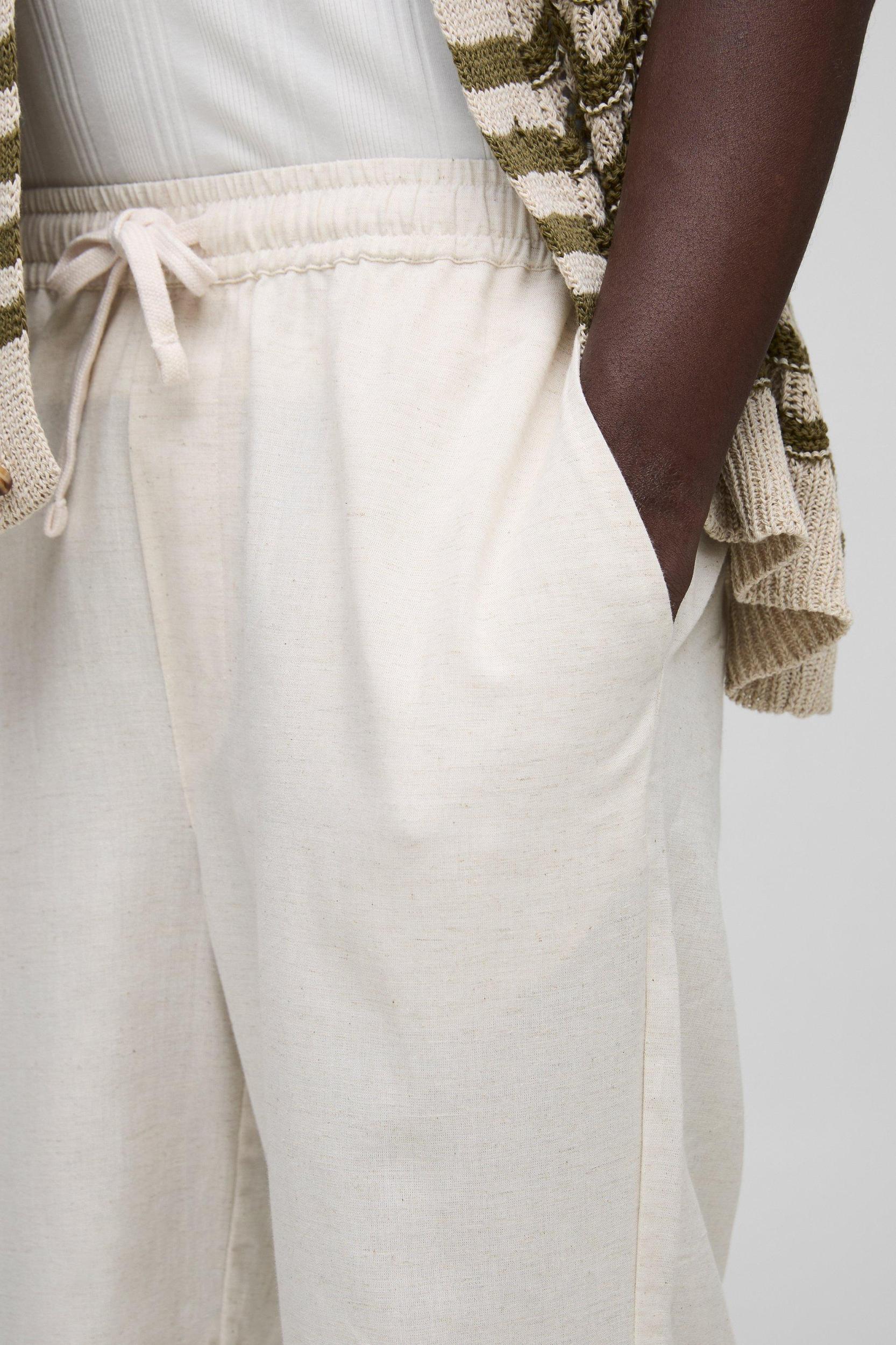 Elasticated Waist Relaxed Fit Linen Blend Pants | boohooMAN USA Product Image