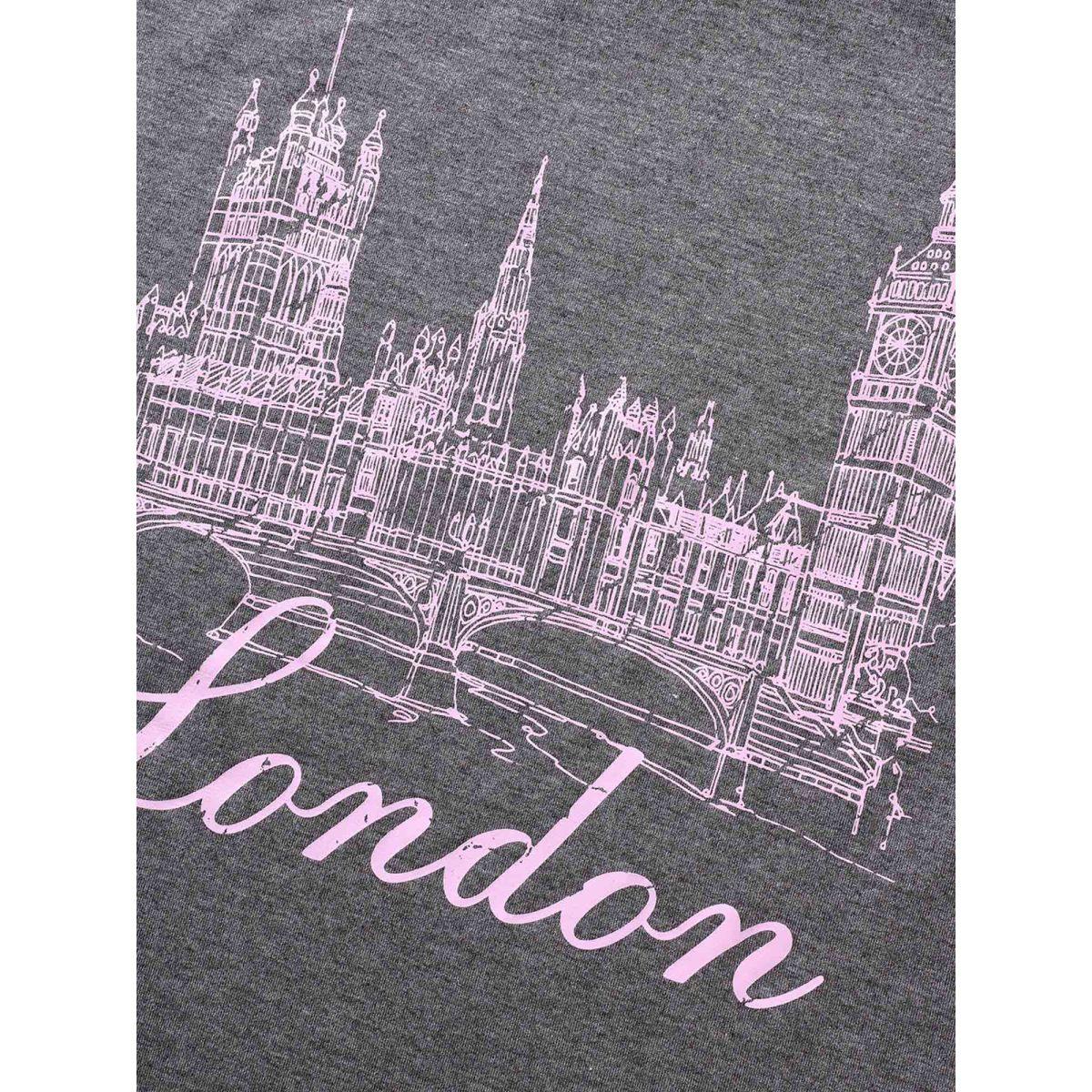 Plus Size City Print Heather Crew Neck T-shirt Gray Women Elegant Contrast Area Everyday T-shirts BloomChic 18-20/2X Product Image