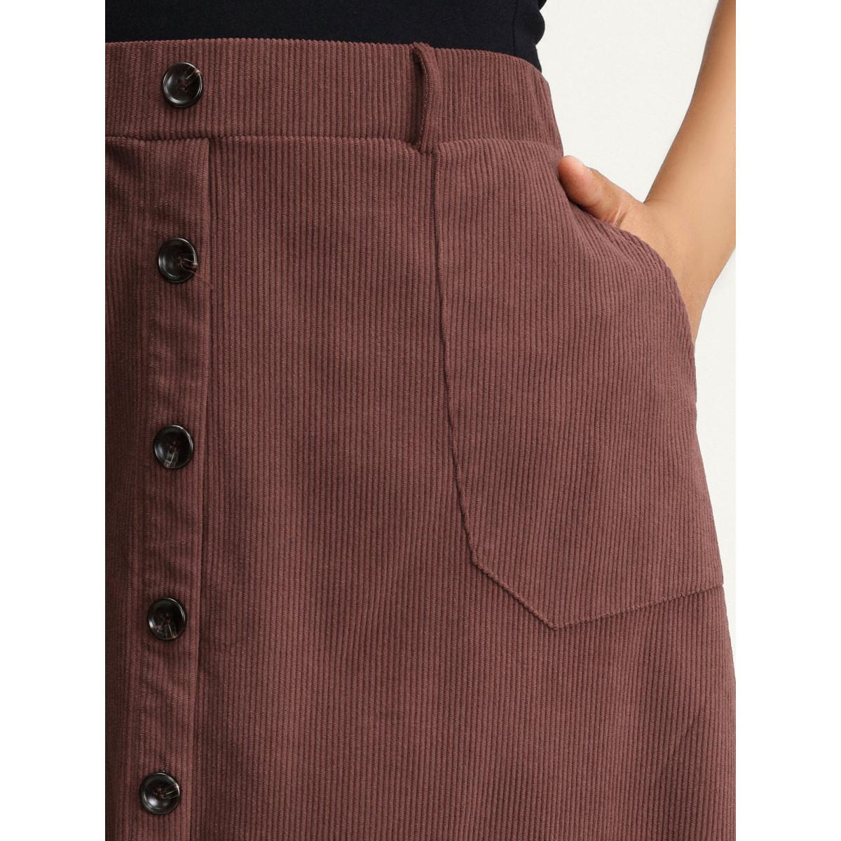 Plus Size Snowflake Effect Button Detail Maxi Skirt Women DarkBrown Leisure Texture Bodycon Low stretch Slanted pocket Casual Skirts BloomChic 10/M Product Image