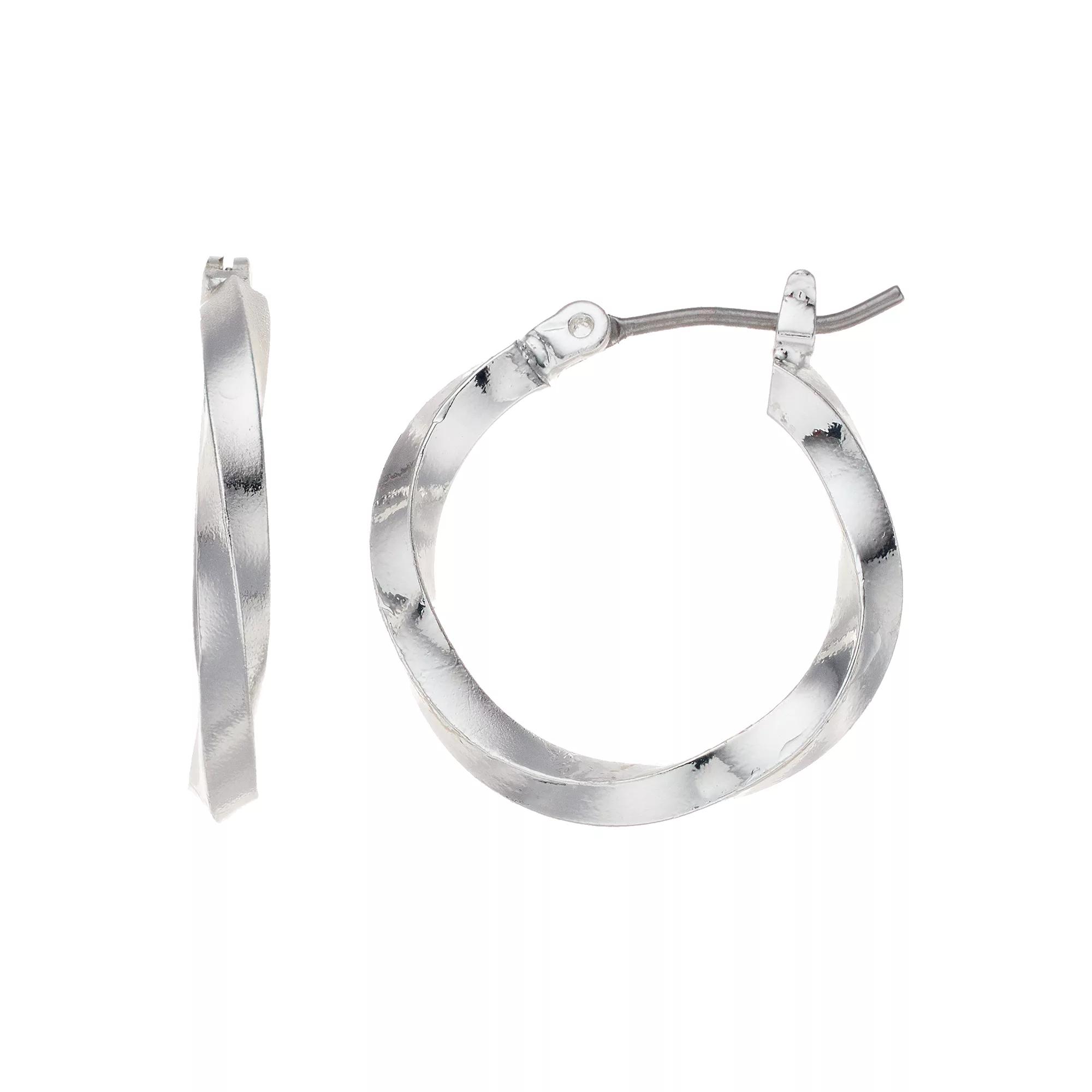 Napier Silver Tone Crisscross Hoop Earrings, Womens Product Image