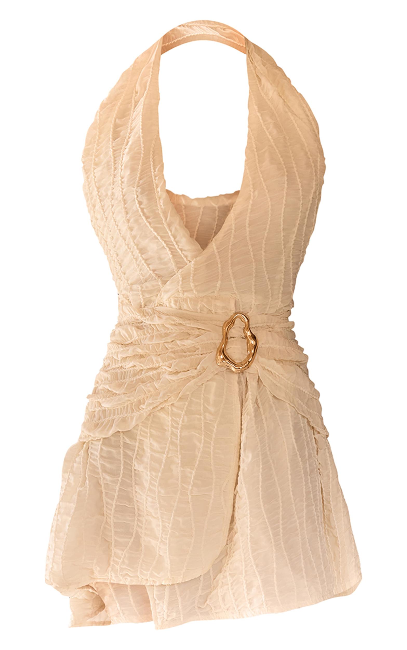 Natural Texture V Neck Belt Shift Dress Product Image