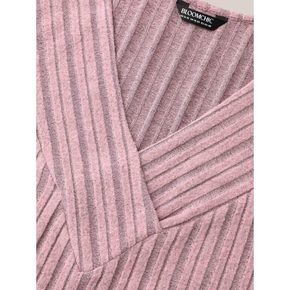 Plus Size V-Neck Textured Pit Strip Fitted T-Shirt Dirtypink Women Casual Texture V-neck Bodycon Everyday T-shirts BloomChic 12/L Product Image